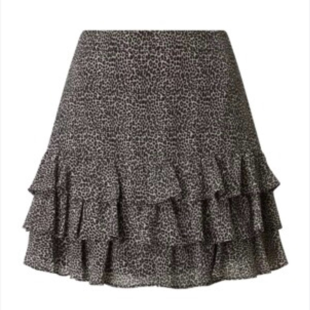 Michael Kors Black and Gray Leopard Tiered Ruffle Skirt